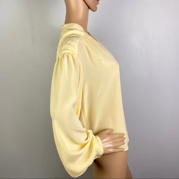 NEW JOIE YELLOW SILK LONG SLEEVE BLOUSE - Picture 4 of 7